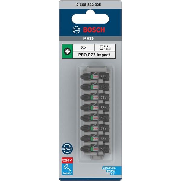 Bosch - Bit-Set PRO Pozidriv Impact Bit, 2608522325 PZ2, 25 mm, 8-tlg