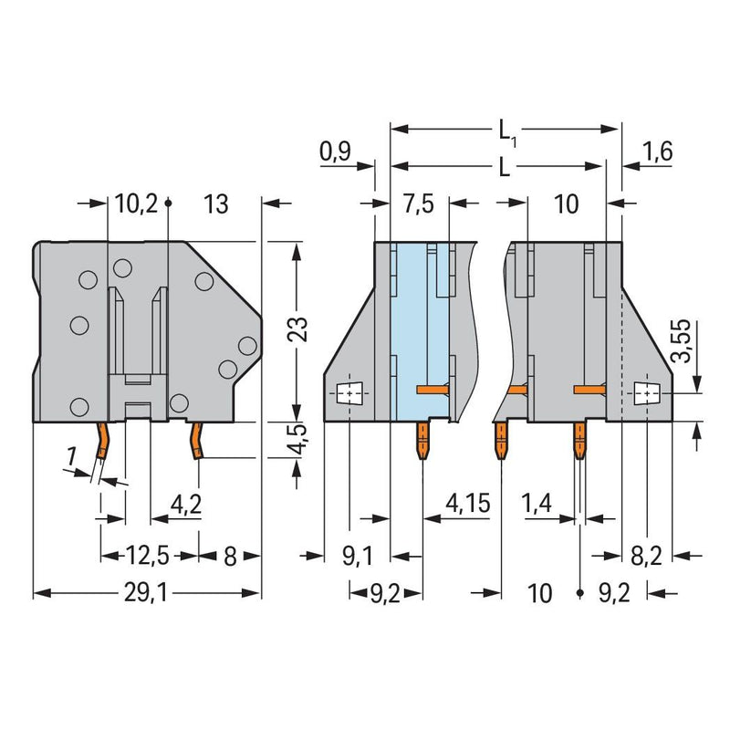 WAGO - Leiterplattenklemme 745-354/005-000 6mm² − 32 Stück