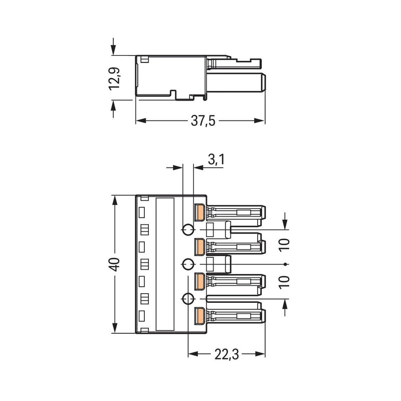 WAGO - Steckverbinder für steckbare Gebäudeinstallation Buchse 4-polig 770-244/064-000 Kod. B,grau − 50 Stück