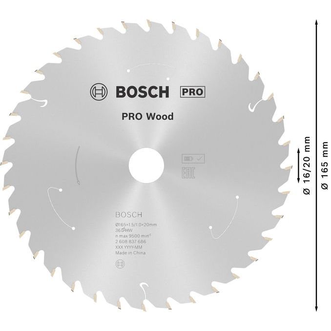 Bosch - Kreissägeblatt PRO Wood cordless 2608837686 Kreissägeblatt 165 x