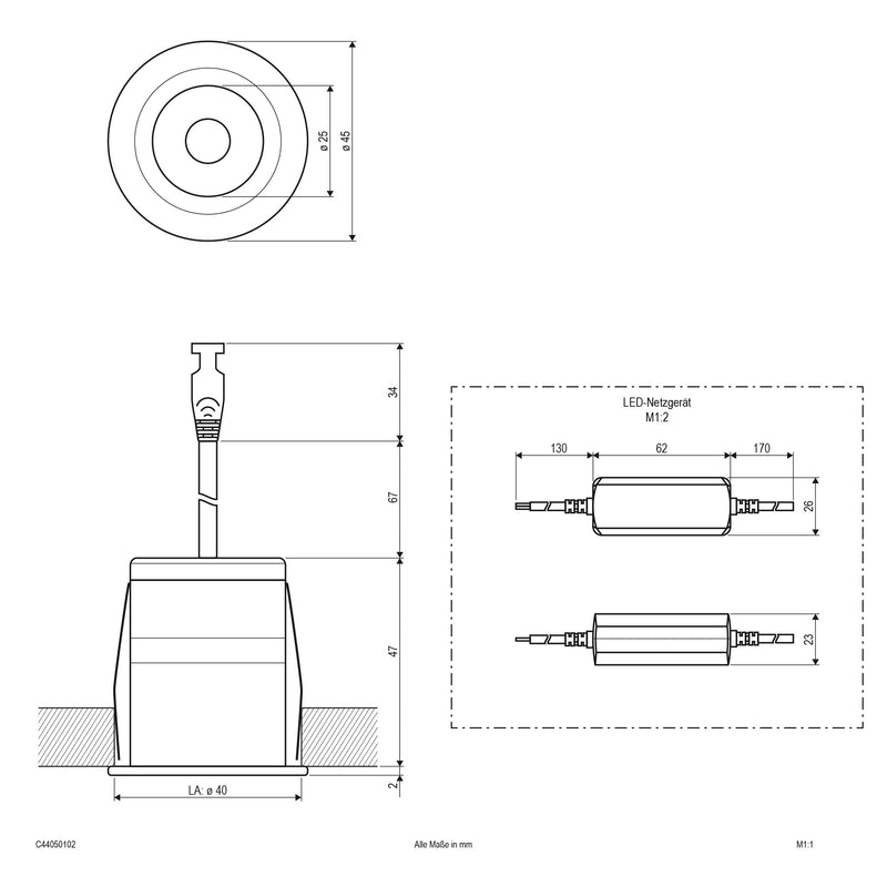 EVN Lichttechnik - Downlight/Strahler/Flutlicht LED-Downlight C44050102 dimmbar, IP44