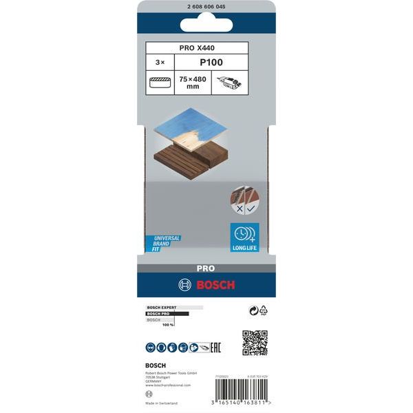 Bosch - Schleifpapier/Schleifvlies PRO X440 Schleifband, 75 x 2608606045 480 mm, G100, 3-tlg