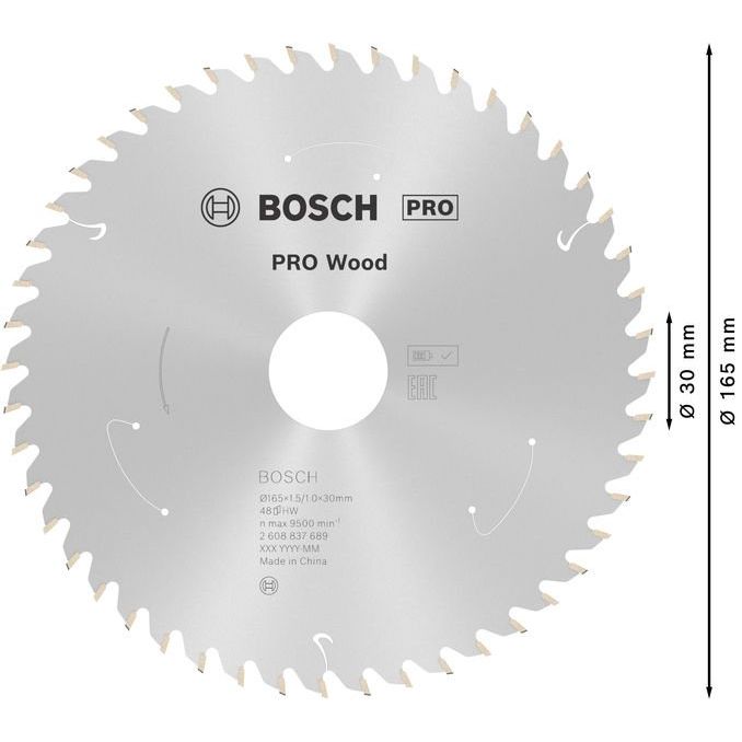 Bosch - Kreissägeblatt PRO Wood cordless 2608837689 Kreissägeblatt 165 x