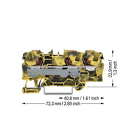 WAGO - Durchgangs-Reihenklemme 3-Leiter-Durchgangsklemme 2206-1301/000-053 Drücker,6mm²,dgr-ge − 25 Stück