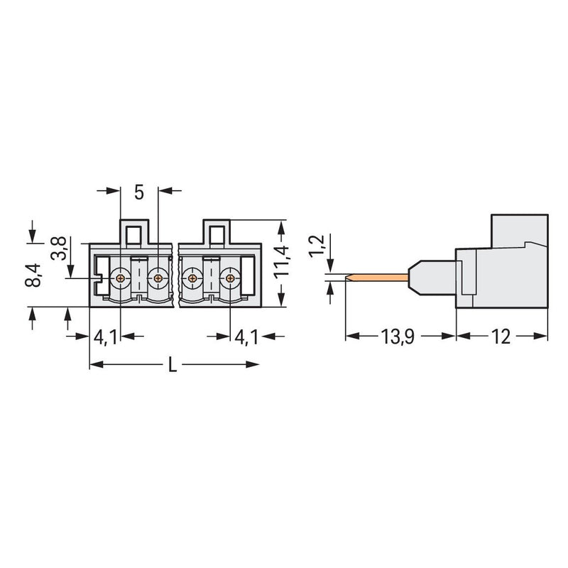 WAGO - Ein- und mehrpolige Klemmenleiste Stiftleiste f.Reihenklemm. 721-174/003-000 1,2x1,2mm,gerade,lgr − 50 Stück