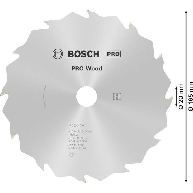 Bosch - Kreissägeblatt PRO Wood Kreissägeblatt, 2608642600 165 x 1,7 x 20 mm