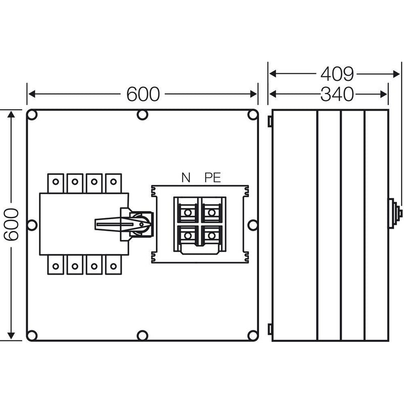 Hensel - Lasttrennschalter Mi-Lastumschaltergehäuse Mi 7884 630A 4polig + PE