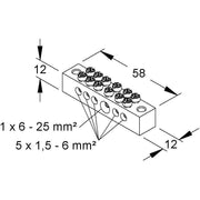 HKL - Potentialausgleich-Schiene Ausgleichsschiene 2307 58x12x12mm Msg.vern. − 10 Stück