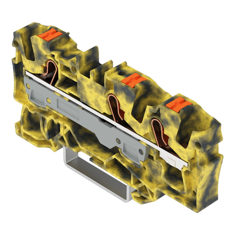 WAGO - Durchgangs-Reihenklemme 3-Leiter-Durchgangsklemme 2206-1301/000-053 Drücker,6mm²,dgr-ge − 25 Stück