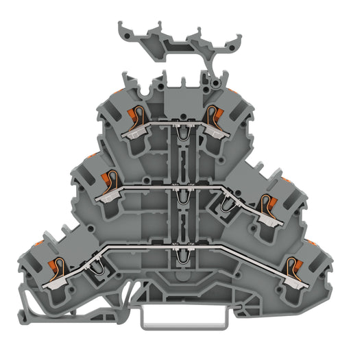 WAGO - Durchgangs-Reihenklemme Dreistockklemme 2202-3231 mit Drücker, grau − 50 Stück