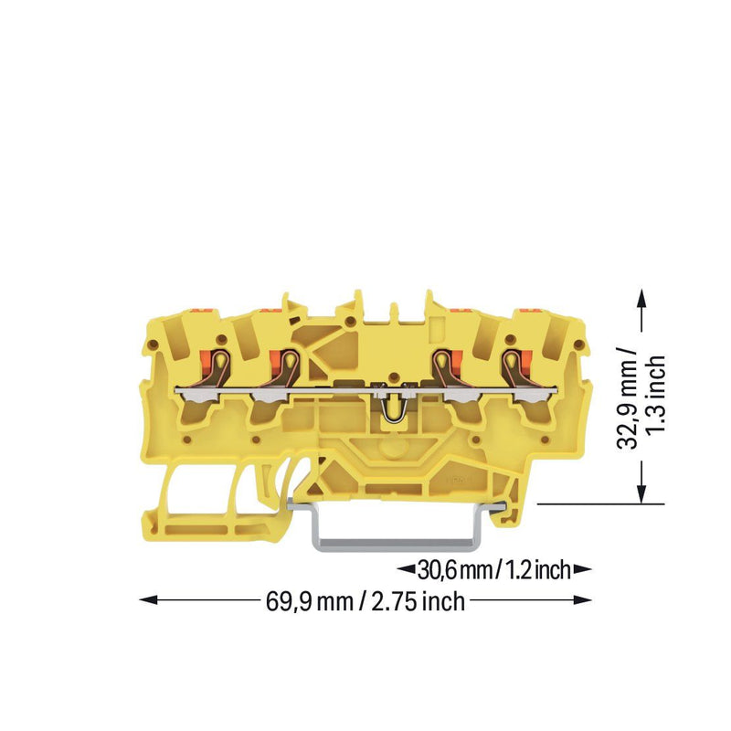 WAGO - Durchgangs-Reihenklemme 4-Leiter-Durchgangsklemme 2201-1406 1,5 mm²,gelb − 100 Stück