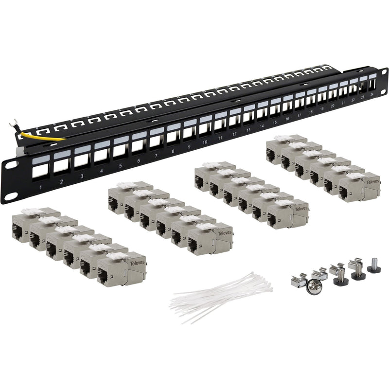 Televes - Abdeckung/Blende/Beschriftungsleiste (Schaltschrank) 19" Frontblende UFBCAT6AB-S 1HE incl. 24xCAT6AB- − 1 Stück