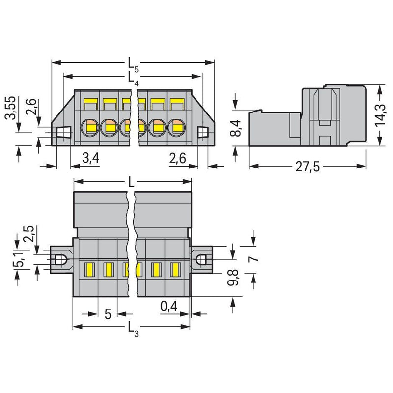 WAGO - Kabelsteckverbinder für Leiterplattensteckverbinder 1-Leiter-Stiftleiste 231-611/019-000 CAGECLAMP,2,5mm²,gr − 25 Stück