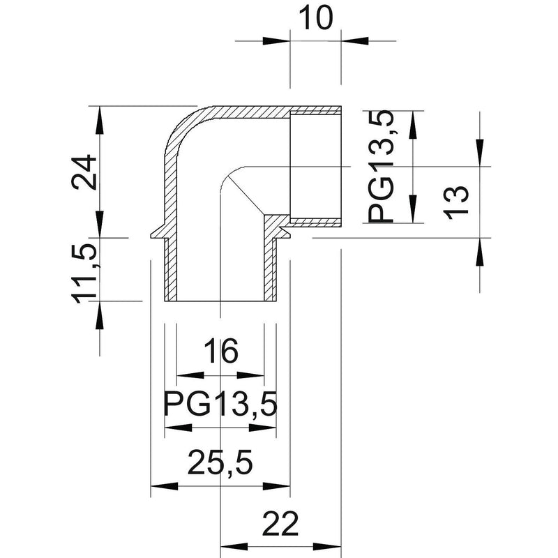 OBO Bettermann - Befestigungswinkel für Schlauchverschraubungen Winkelstutzen 107 W PG13.5 PA 90 Grad,Iso,lgr − 10 Stück