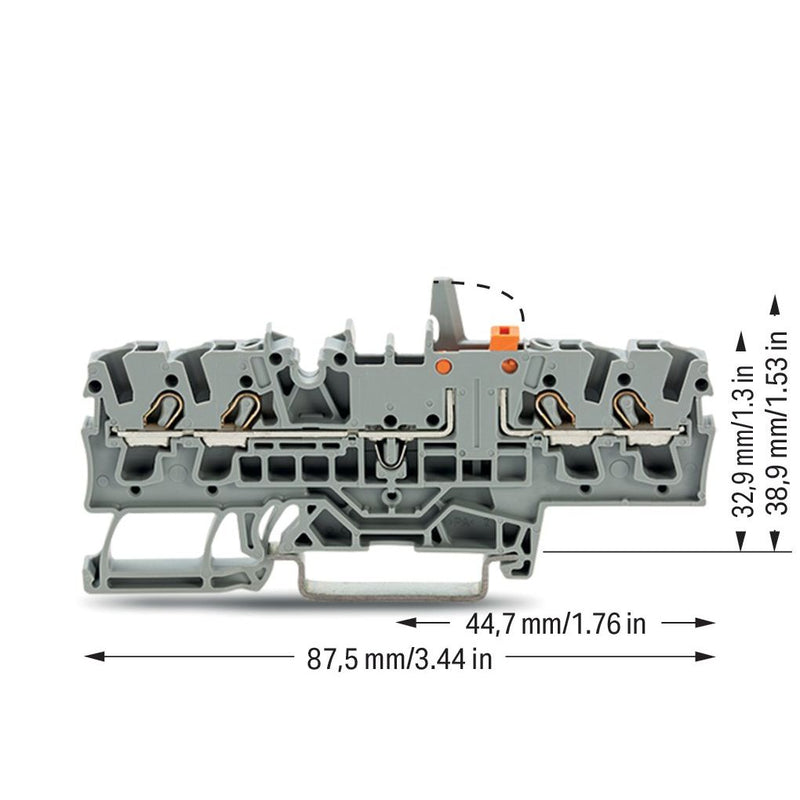 WAGO - Trenn- und Messtrenn-Reihenklemme 4-Leiter-Trenn-u.Messklem. 2002-1871/401-000 Prüfmöglichkeit,grau − 50 Stück