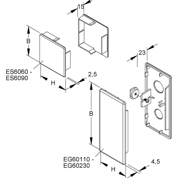 HKL - Endstück für Leitungsführungskanal Endstück gr ES6090.1 60x90 RAL7030 − 20 Stück
