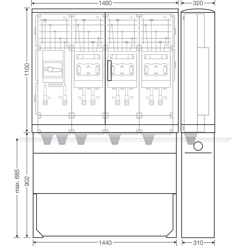 Hensel - Verteilerschrank für Energieversorgung Ladeverteiler Mi EV 200kW 3010 b. z. 3 Ladepunkte