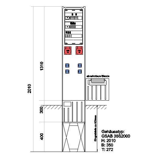 GSAB Elektrotechnik - Anschlussschrank Festplatzverteiler 35S20FP32164S HxBxT:2010x350x280