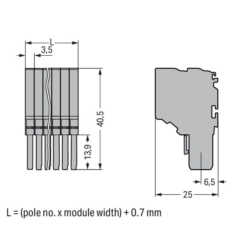 WAGO - Ein- und mehrpolige Klemmenleiste 2-Leiter-Federleiste 2020-207 CAGECLAMP,1,5mm²,gr − 25 Stück