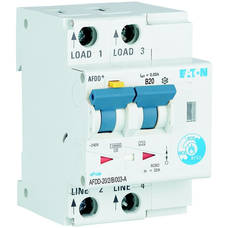 Eaton - Kombination FI-Schalter/Leitungsschutzschalter mit Zusatzeinrichtung Brandschutzschalter AFDD-20/2/B/003-A B, 20 A, Typ A