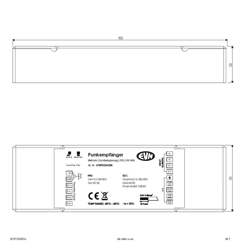 EVN Lichttechnik - Steuergerät für Leuchten Funk Multicolor-Empfänger EFDP12244X5A