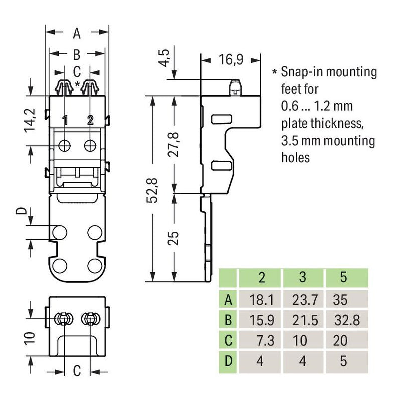 WAGO - Zubehör/Ersatzteile für Klemmen Befestigungsadapter 221-523 Serie221-4mm²,weiß − 10 Stück