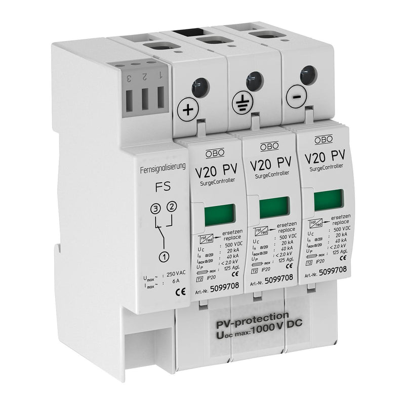 OBO Bettermann - Überspannungsableiter für Energietechnik/Stromversorgung SurgeController V20-C 3PHFS-1000 3p,f.PV-Anlagen
