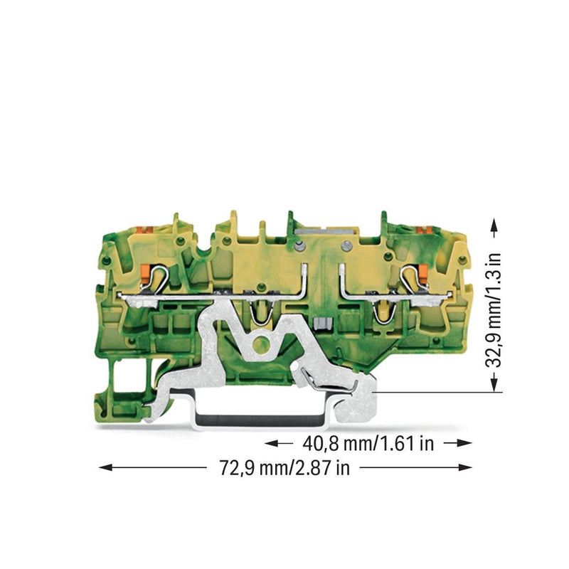 WAGO - Schutzleiter-Reihenklemme 2-Leiter-Schutzleiterklem. 2202-1907 Drücker,2,5 mm²,gnge − 50 Stück