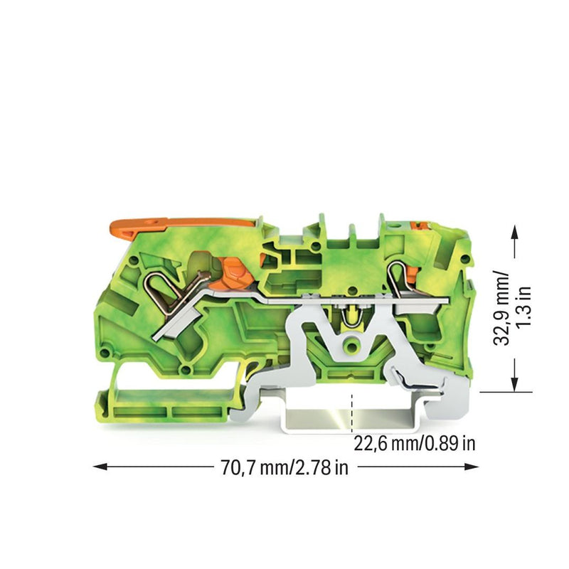 WAGO - Schutzleiter-Reihenklemme Schutzleiterklemm 2104-5207 4 qmm, gn-ge − 50 Stück
