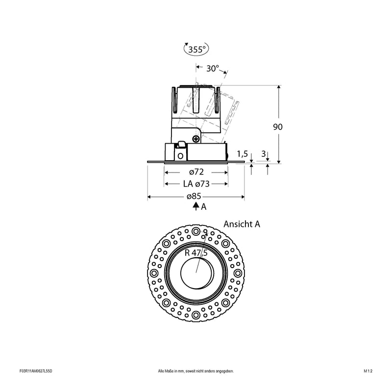 EVN Lichttechnik - Downlight/Strahler/Flutlicht LED-Einbauleuchte modular F03R11AM0627L55D Konfigurationstype