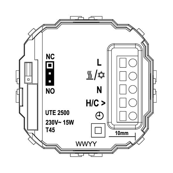 Eberle Controls - Raumthermostat/Uhrenthermostat UP-Raumregler 5-30C AC230V UTE 2500-RAL9016-G55 Ausgang Triac