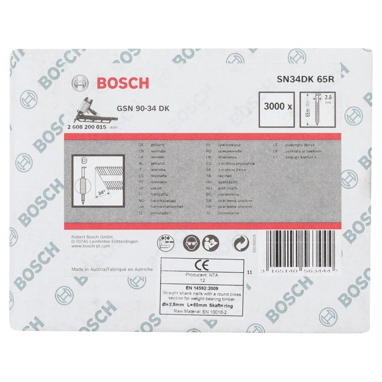 Bosch - Nagel für Nagelgerät D-Kopf Streifennagel 2608200015 SN34DK 65R 2,8 mm 65