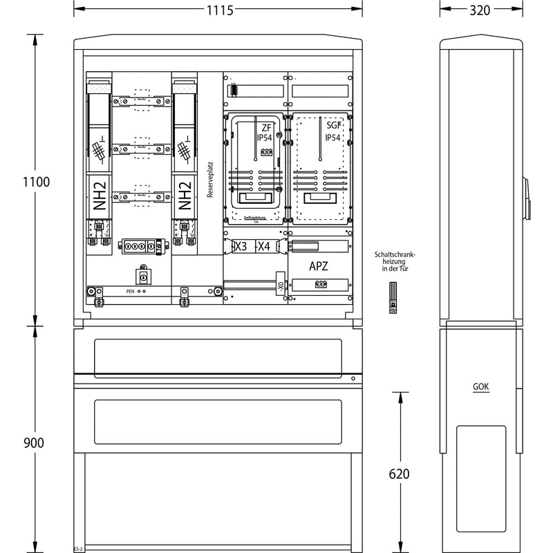 uesa - Zähler-Komplettschrank Zähleranschlußsäule WM-ZP-250A ENSO 1100x1115x320mm