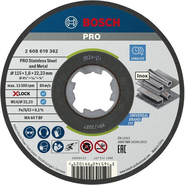 Bosch - Trenn-/Schleifscheibe PRO Stainless Steel and 2608619362 Metal X-Lock
