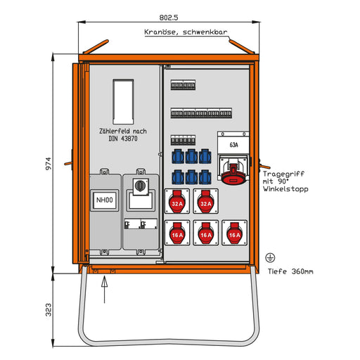 Walther Werke - Baustromverteiler Anschlussverteilerschrank WAV0179BR1 55kVA m.Zählerplatz