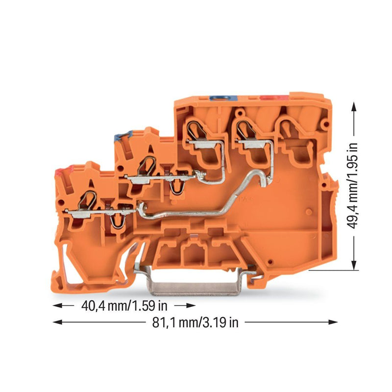 WAGO - Initiator/Aktor-Reihenklemme Initiatorenklemme 2000-5352 3-Leiter, orange − 15 Stück