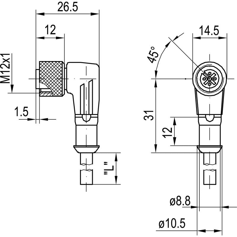 Sensopart - Konfektioniertes Sensor-Aktor-Kabel Winkel -5000- L4-5m-W-PUR F 4p