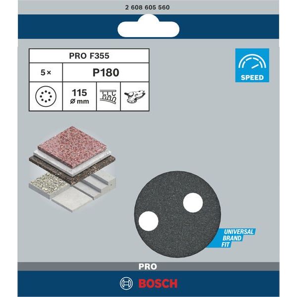 Bosch - Schleifpapier/Schleifvlies PRO F355 Schleifblatt, 115 2608605560 mm, G180, 5-tlg