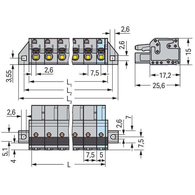 WAGO - Kabelsteckverbinder für Leiterplattensteckverbinder 1-Leiter-Federleiste 2231-208/031-000 Push-inCAGECLAMP,gr − 25 Stück
