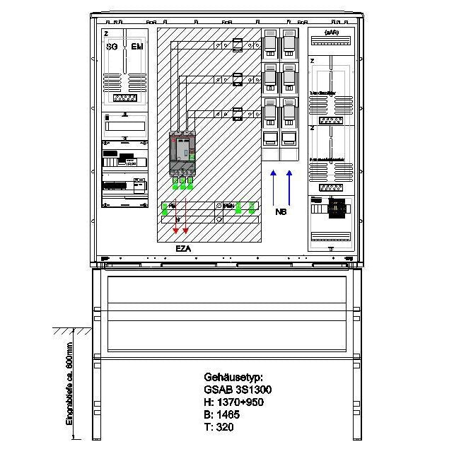 GSAB Elektrotechnik - Zähler-Komplettschrank Wandlermessung 25.W630.AR-01 b. 630A incl. Sockel