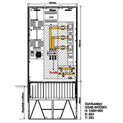 GSAB Elektrotechnik - Zähler-Komplettschrank Wandlermessschrank 25.W250.88S EnbW 250A, Sockel
