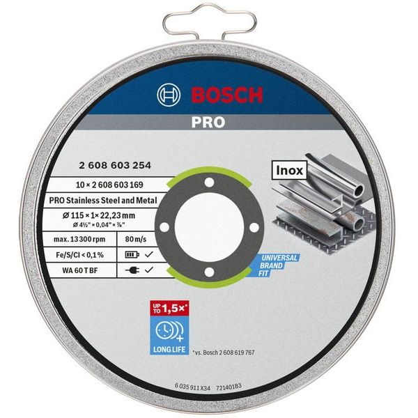 Bosch - Trenn-/Schleifscheibe PRO Stainless Steel and 2608603254 (VE10) Metal Trennscheibe − 10 Stück