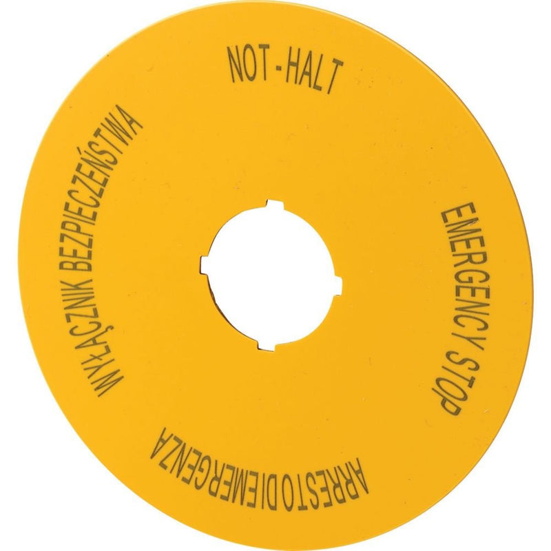 Eaton - Bezeichnungsschild für Befehlsgeräte Schild Not-Halt D=90mm ge. M22-XAK15 PL, EN, DE, IT