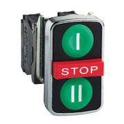 Schneider Electric - Drucktaster, Komplettgerät Dreifachdrucktaster grün XB4BA731327 D22mm, 1S+1Ö+1S