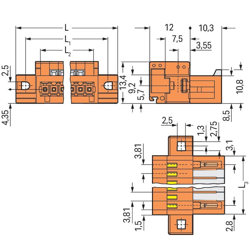 WAGO - Kabelsteckverbinder für Leiterplattensteckverbinder 1-Leiter-Stiftleiste 734-332/019-000 CAGECLAMP,1,5mm²,or − 100 Stück