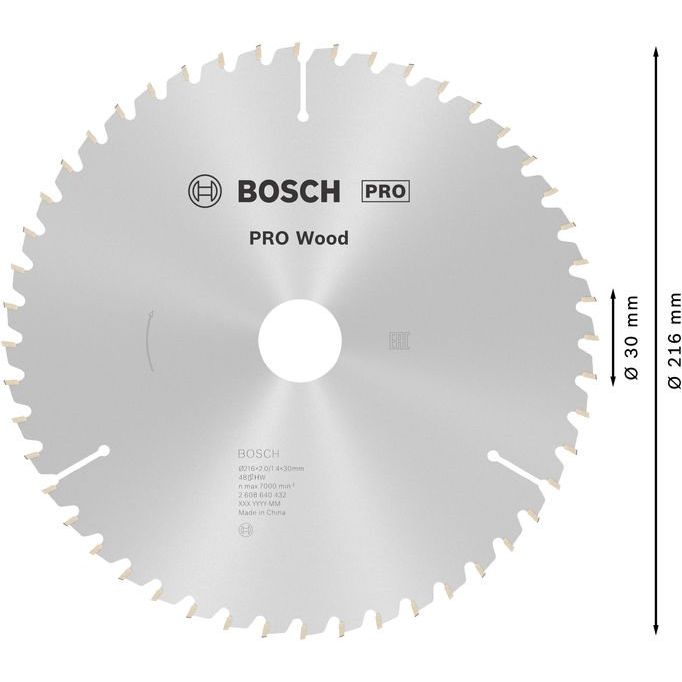 Bosch - Kreissägeblatt PRO Wood Kreissägeblatt, 2608640432 216 x 2 x 30 mm, Z48