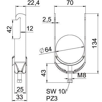 OBO Bettermann - Bügelschelle BS-W1-M-64 A2 58-64mm − 50 Stück