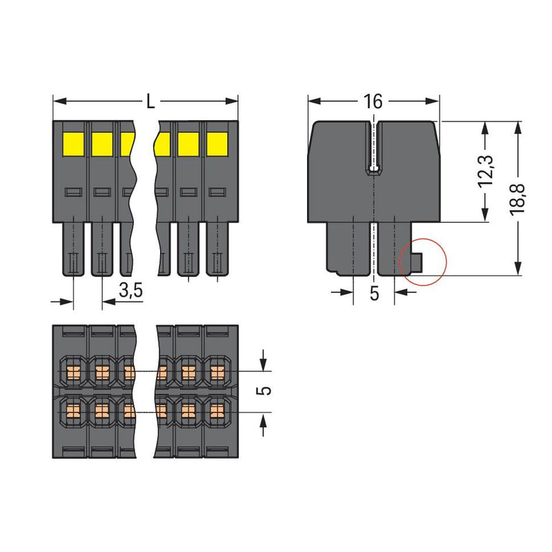 WAGO - Ein- und mehrpolige Klemmenleiste 1-LeiterFederleiste2reihig 713-1115/035-047 CAGECLAMP 1,5mm²,sw − 20 Stück