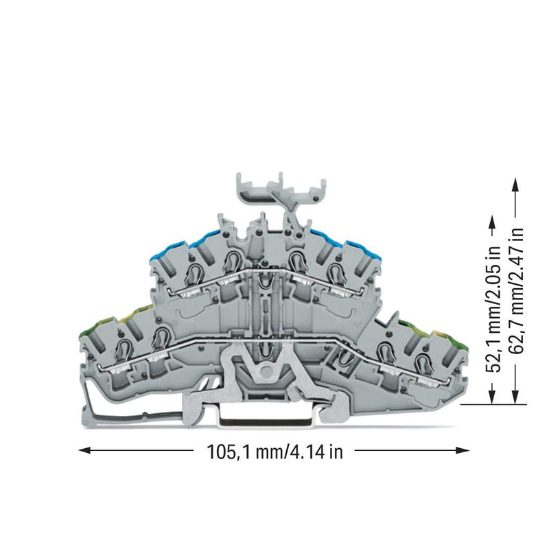WAGO - Schutzleiter-Reihenklemme 4-Leiter-Doppelstockklemme 2002-2447 2,5mm²,grau − 50 Stück