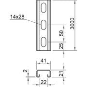 OBO Bettermann Vertr - Stiel/Profilschiene Profilschiene MS4121P3000A4 gelocht,Schlw. 22mm − 3 Meter
